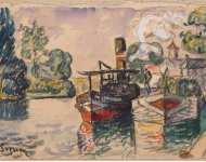 Signac Paul Tugboat and Barge in Samois  - Hermitage